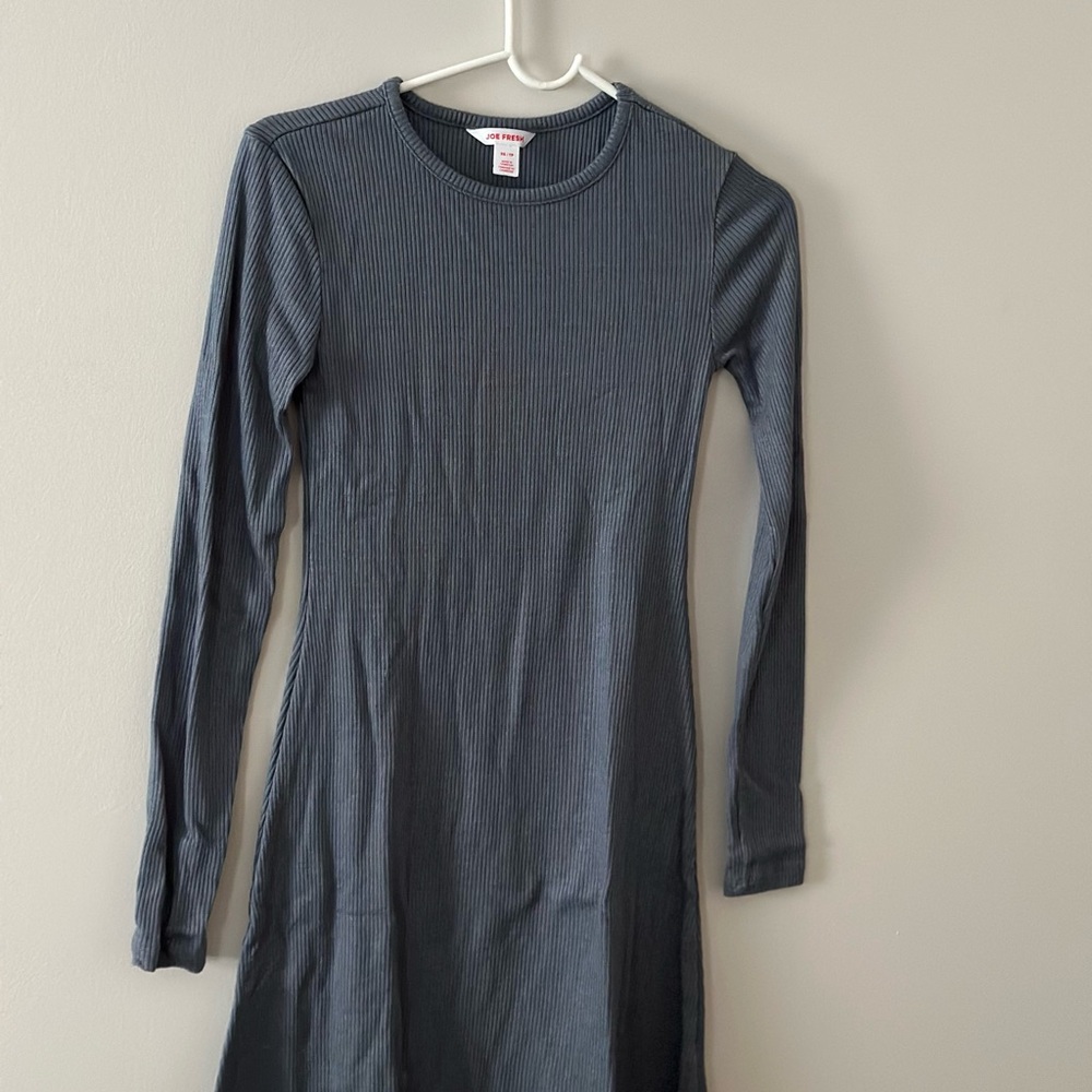 Women's Long Sleeve Ribbed Dress - Gray